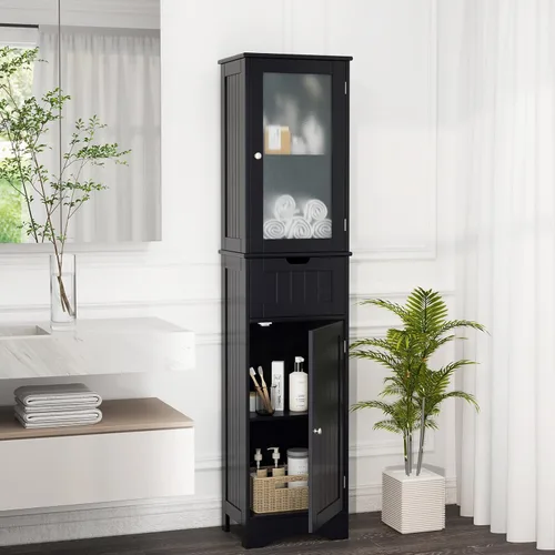 Vista 2 de LOKO Gabinete de almacenamiento de baño de 67 pulgadas de alto, gabinete de Negro
