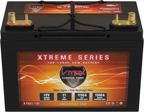 Vista 2 de (2) XTR31-135 Baterías de motor de arrastre de 24 voltios, 135 amperios horas, VMAX Group 31 12V AGM, ciclo profundo, sin mantenimiento, sellado