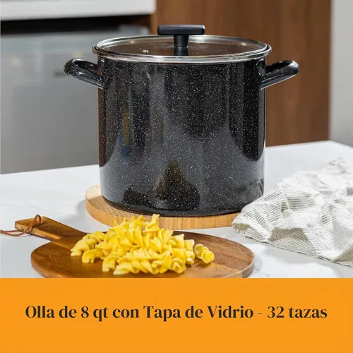 Vista 5 de Granite Ware Juego de utensilios de cocina de 3 piezas, olla de 8 cuartos de galón y cazuela de 3 cuartos con tapa de vidrio, negro moteado