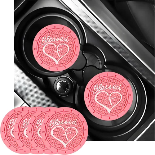 Vista 10 de KVAEY 2 PCS Posavasos para Portavasos de Coche, 2.76 Pulgadas Alfombrillas Antideslizantes para Bebidas del Vehículo con Linda Cruz Bendita