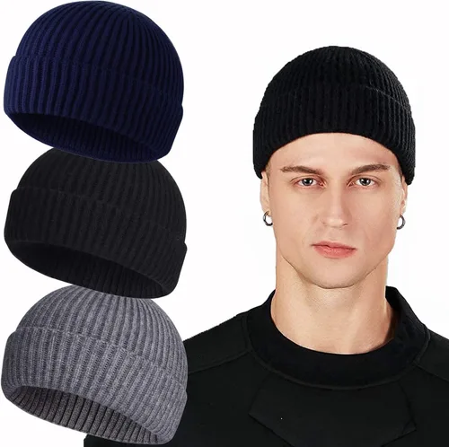 Vista 38 de ROYBENS Swag Wool Knit Cuff Short Fisherman Beanie for Men Women Winter Hat 1 albaricoque