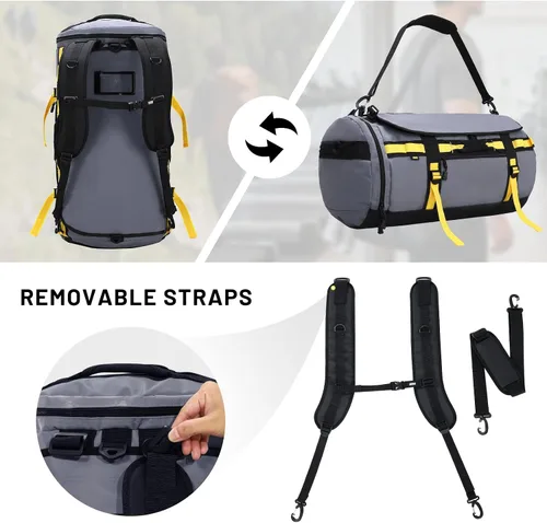 Vista 2 de MIER Mochila de lona grande con compartimento para zapatos, resistente y resistente al agua, gris, 90L