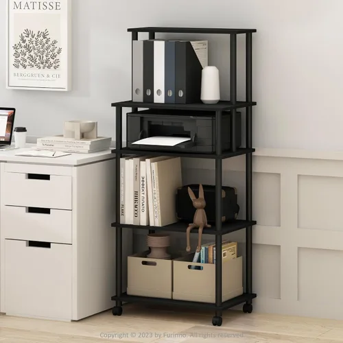 Vista 21 de Furinno Turn-N-Tube - Estantería multipropósito con exhibición y almacenamiento para impresora de 3 niveles, sin herramientas, color pino ámbar