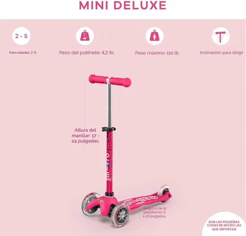 Vista 7 de Micro Kickboard - Mini Deluxe – Patineta de 3 ruedas, Lean-to-Steer, diseño suizo, Micro Scooter para niños, edades de 2 a 5 años Rosa