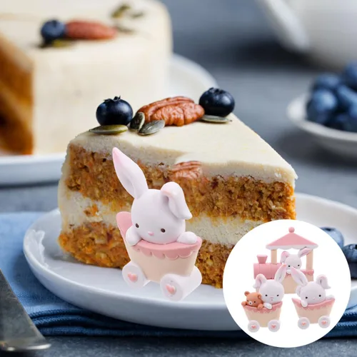 Vista 4 de PRETYZOOM 3 piezas de mini adornos de conejo para tartas de 2.2 x 2.2 pulgadas, adornos de muñeca de conejito en miniatura, decoraciones de pastel