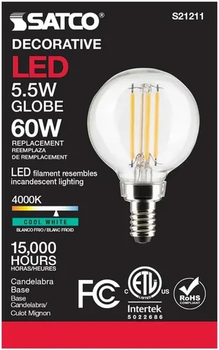 Vista 6 de Satco Bombillas LED E12 de 5.5 W, 4000 K, clasificación de 15000 horas, regulables