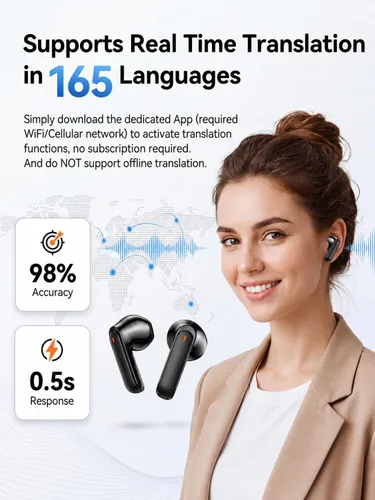 Vista 2 de NE70 AI Traductor de 165 idiomas en tiempo real de los auriculares de Negro oscuro