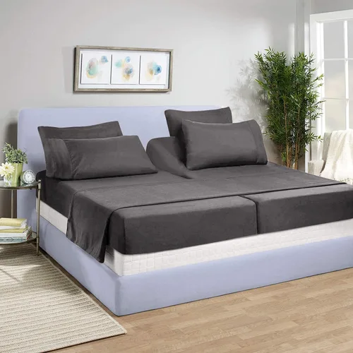 Vista 7 de Juego de sábanas divididas de 5 piezas de 800 hilos para cama ajustable (2 piezas, 1 sábana plana y 2 fundas de almohada) 100% algodón egipcio