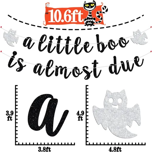 Vista 2 de Cartel de A Little Boo is Almost Due – Cartel colgante de Halloween Baby Shower, Octubre Baby, Happy Boo Day cumpleaños, suministros de decoración