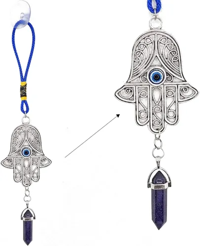 Vista 11 de LUCKBOOSTIUM Silver Ornate Hamsa Hand Jeweled Keychain - Evil Eye Protection, Hanging Gemstone - Good Luck Charms 1.8"x9