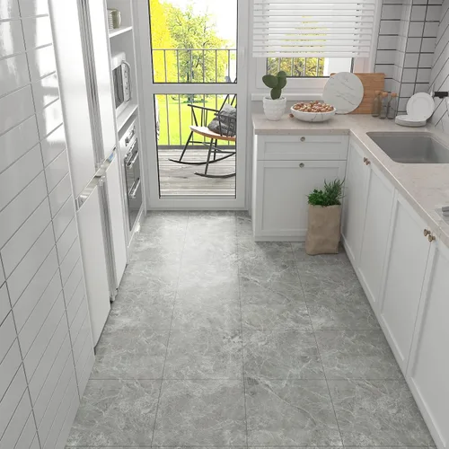 Vista 6 de VEELIKE Azulejos de suelo grises autoadhesivos impermeables de vinilo de mármol de 12 x 12 pulgadas para pegar en suelos de láminas de vinilo Gris
