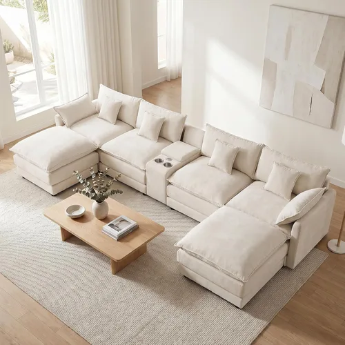 Vista 28 de ONEMMLION Cloud Couch - Sofá modular seccional en forma de U de 114 pulgadas, cómodos sofás seccionales para sala de estar, sofá moderno de felpilla