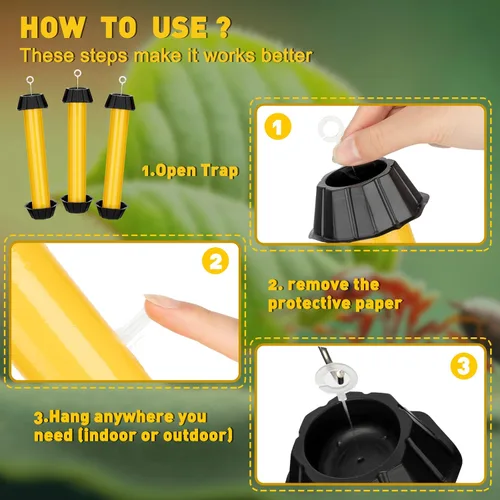 Vista 4 de Qualirey Trampas para moscas para colgar en interiores y exteriores, trampa para moscas de fruta, mosquitos pegajosos para insectos domésticos, 10 x
