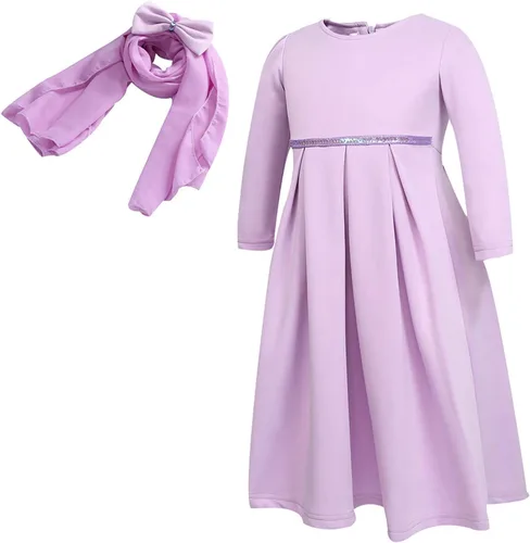 Vista 2 de Ropa para niña, vestido tradicional musulmán de Dubai Abaya, bata de Ramadán para niños, niñas y gatos, vestido para niños (morado, 2T)