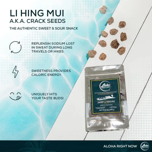Vista 4 de Aloha Right Now - Dulce Li Hing Mui Crack Seed Ciruelas secas (8 onzas) - Caramelo Li Hing Mui para aperitivos y condimentar cualquier bebida helada
