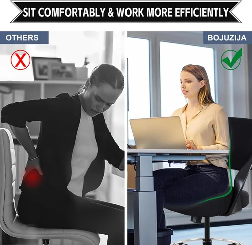 Vista 4 de Silla de dibujo ergonómica,Silla de escritorio de computadora de pie,Anillo de pie, Soporte lumbar,Silla giratoria para tareas,Negro