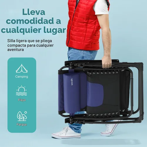 Vista 6 de SereneLife Silla de césped Zero Gravity Relájate cómodamente para acampar, patio y eventos al aire libre reclinable ajustable, reposacabezas Azul