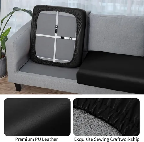 Vista 4 de YISUN - Funda de cojín de cuero PU para sofá, fundas de cojín elásticas impermeables para sofá, fundas de asiento de silla de RV de cuero sintético