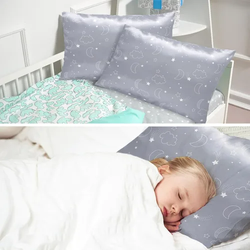 Vista 6 de Winmany Paquete de 2 fundas de almohada para niños pequeños, fundas de almohada de satén de seda de bebé de 19.3 x 14.2 in, fundas de almohada