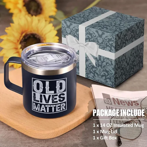 Vista 2 de Vaso de acero inoxidable de 14 onzas con tapa para ancianos y ancianos, regalo de broma para hombres mayores, regalos para hombres mayores