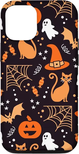 Vista 26 de Carcasa para iPhone 16 Halloween, calabazas, fantasmas, bruja, caramelo, maíz, murciélagos, calaveras
