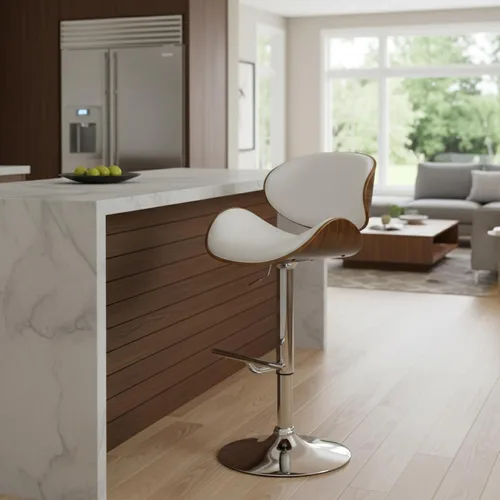 Vista 11 de AC Pacific ACBS34 Taburete giratorio de piel sintética ajustable para isla de cocina con marco curvado y elegante base cromada, sillas de mostrador