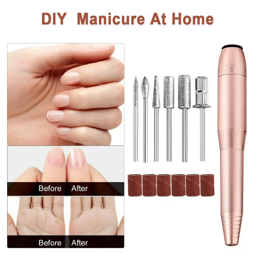 Vista 2 de Taladro de uñas eléctrico portátil con kit de uñas acrílicas, juego profesional de manicura y pedicura de 20000 rpm para acrílico, uñas de gel