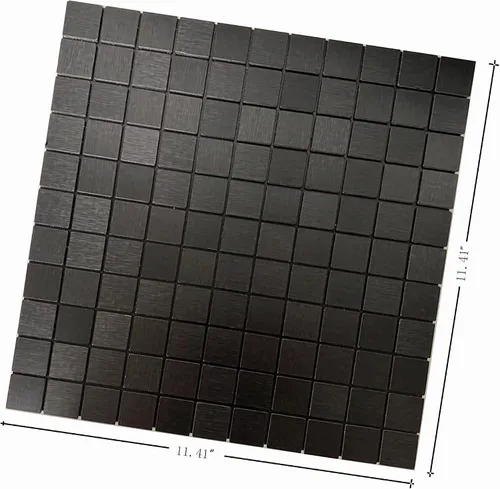 Vista 3 de XUANINY 11 hojas de azulejos autoadhesivos para salpicaduras, adhesivo de mosaico metálico con superficie de aluminio cepillado para pared de cocina