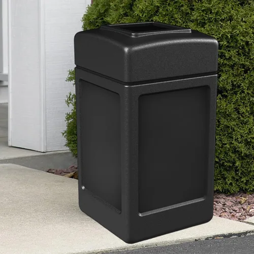 Vista 2 de Contenedor de basura negro cuadrado de 42 galones, papelera exterior, cubo de basura para exteriores o abierto, cubo de basura para patio al aire