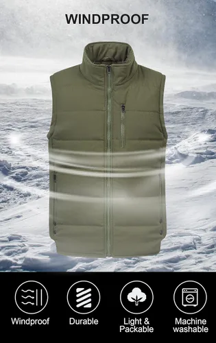 Vista 3 de Chrisuno Chaleco de esquí acolchado de invierno ligero para hombre, ropa de abrigo plegable