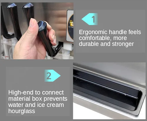 Vista 4 de Máquina de helado suave para encimera de 3 sabores, automática 2+1 sabores mixtos Soft Serve Ice Maker con tolva de 2 x 7 L, cilindro de 2 x 1.5 L