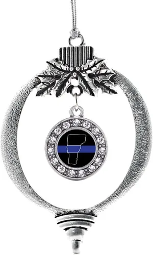 Vista 46 de Inspired Silver - Adorno con dije de cara de carlino - Adornos navideños de círculo de plata con joyas de circonita cúbica