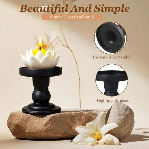 Vista 3 de Portavelas de cristal negro mate y soporte de vela cónico para centros de mesa de boda y decoración de mesa del hogar