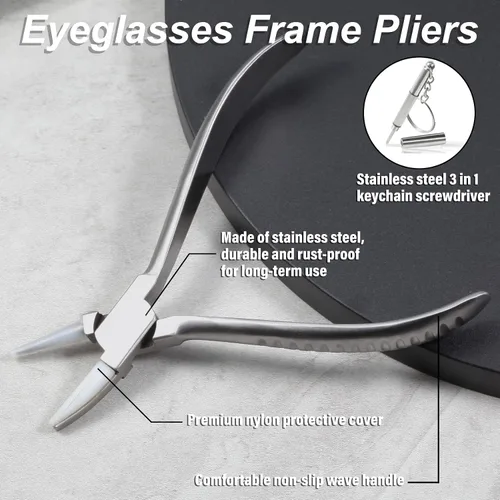 Vista 2 de Alicates para marco de lentes de 6 pulgadas, mandíbula de nailon medio plano, herramientas de reparación y montaje de gafas con destornillador