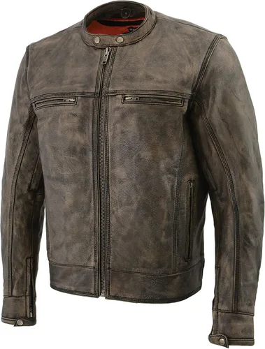 Vista 6 de Milwaukee Leather Chaqueta de moto marrón envejecido para hombre con ventilación
