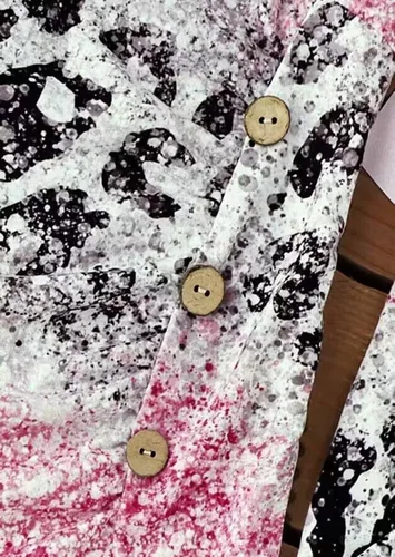 Vista 3 de Vestido corto fruncido con botones degradados de leopardo para mujer, vestido de hombro descubierto de una cara, vestido sexy de manga larga