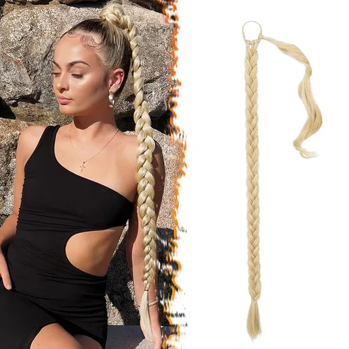 Vista 53 de Barsdar Extensión de 26 Pulgadas de Cola de Caballo Trenzada Larga con Banda Elástica - Extensiones de Cabello en Cola de Caballo Recta y Elegante