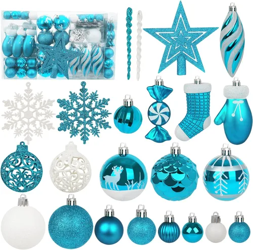 Vista 8 de Artmag Juego de 135 piezas de adornos de bolas de Navidad, bolas de Navidad pre-atadas inastillables de plástico surtidas para decoración colgante