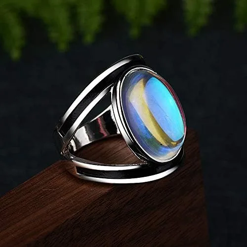 Vista 4 de SUKKCCNO Anillo solitario de plata de ley 925 con piedra lunar y luna para mujer, joyería bohemia con piedra lunar natural, estilo victoriano