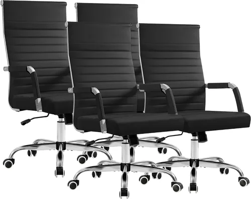 Vista 9 de Furmax Silla de escritorio de oficina acanalada con respaldo medio, silla ejecutiva de piel sintética, silla giratoria ajustable con brazos