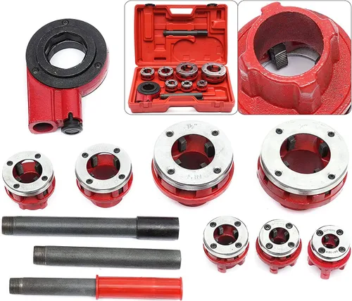 Vista 5 de Futchoy BSTP - Kit de roscadores de tubos tipo trinquete de 3/8", 1/2", 3/4", 1", 1-1/4", 1-1/2" y 2" Juego de herramientas de enhebrador de tubos