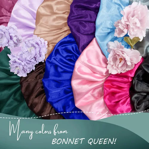 Vista 6 de BONNET QUEEN Gorro de Trenza de Seda Gorro Plegable Extra Largo para Trenzas con Banda de Atar, Capó de Satén Largo para Dormir, Verde Oscuro