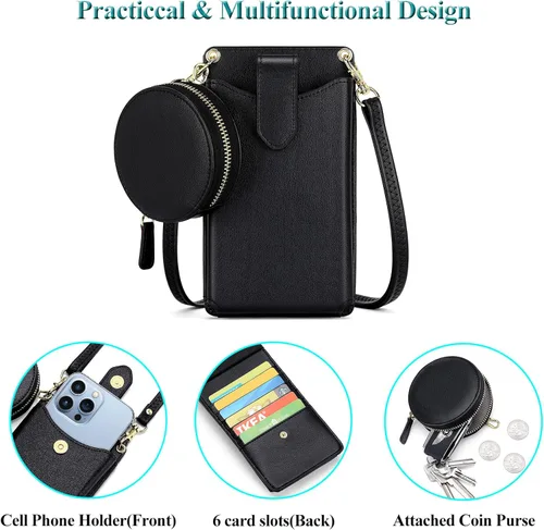 Vista 3 de Peacocktion - Bolso pequeño para teléfono celular, para mujeres, minibolso de hombro ligero para cruzarse por el cuello, con ranuras para tarjetas