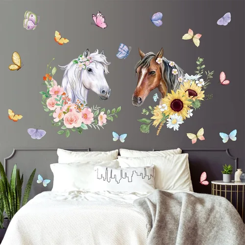 Vista 8 de Calcomanías de pared de caballos, calcomanías de animales de granja, calcomanías para despegar y pegar, decoración de caballo salvaje