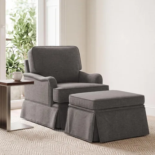 Vista 22 de Silla decorativa giratoria con otomana de almacenamiento, gris a rayas