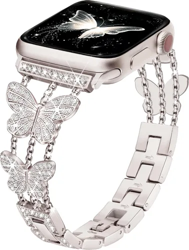 Vista 7 de Banda Mariposa Compatible con Correas de Apple Watch de 40mm 41mm 42mm (S11/10) 38mm iWatch SE Series 11 10 9 8 7 6 5 4 3, Correas delgadas