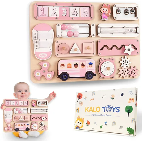 Vista 10 de KALOTOYS Tablero de actividades Montessori grande, juguetes sensoriales para niños de 1, 2, 3 años, habilidades motoras finas y aprendizaje Verde