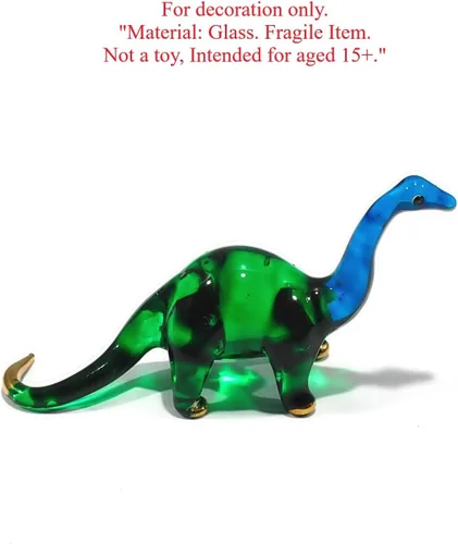 Vista 2 de Mini arte de vidrio soplado hecho a mano de 2.5 pulgadas, figura jurásica de dinosaurio brontosaurio, cosas geniales, animales en miniatura