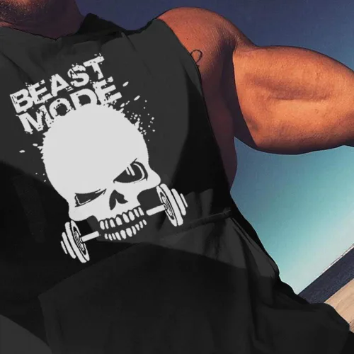 Vista 7 de SZKANI Chaleco de entrenamiento sin mangas con estampado de calavera para hombre