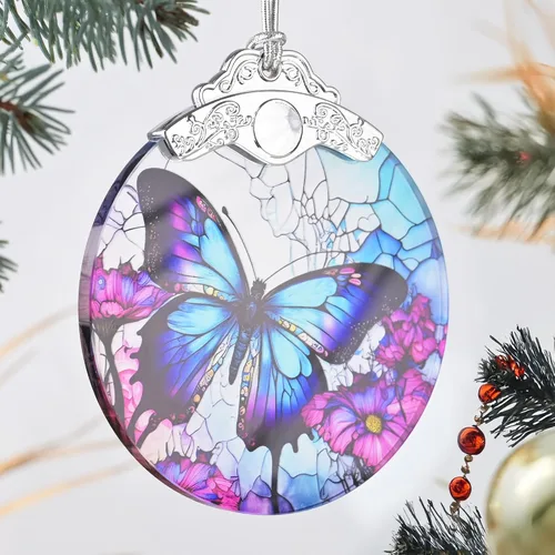 Vista 2 de Adorno de vitral, adornos de Navidad, decoraciones de árbol de Navidad, decoración de mariposa de Navidad, adornos de mariposa para árbol